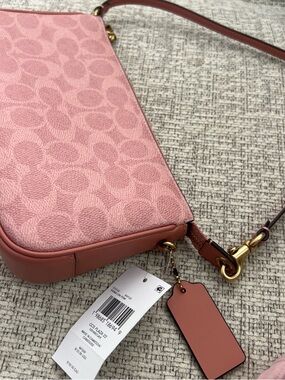 Coach Pink Signature Crossbody Bag with Leather Trim